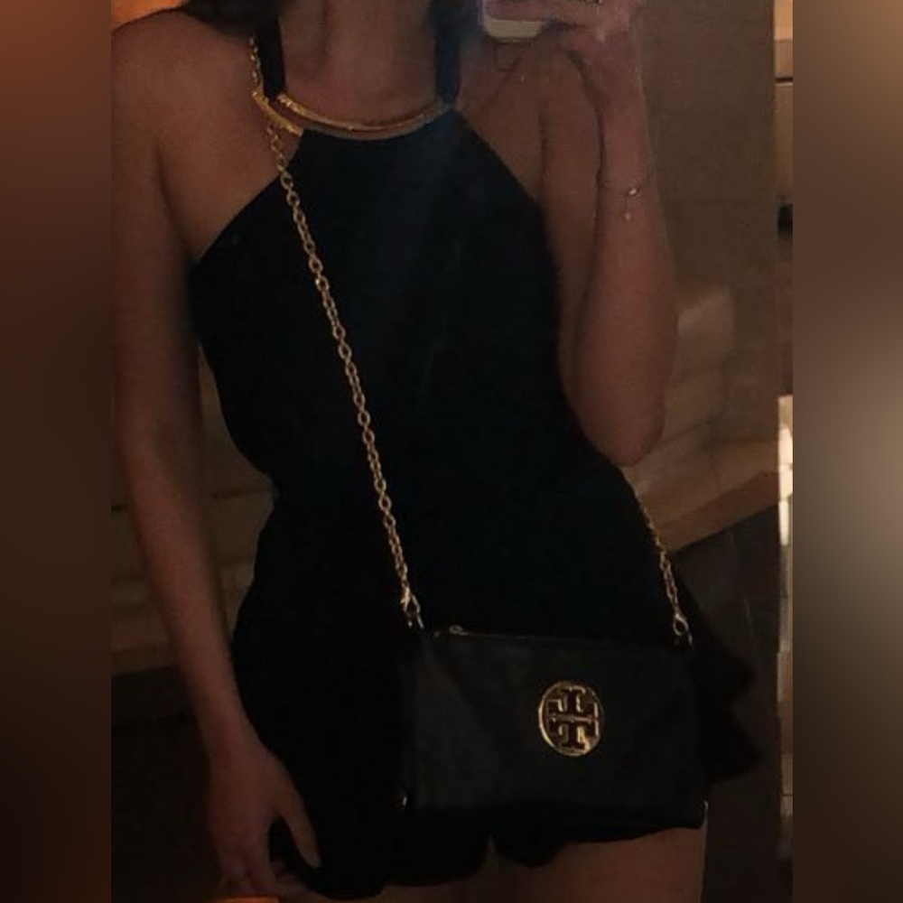 MICHAEL KORS Black & Gold Metal Halter Top